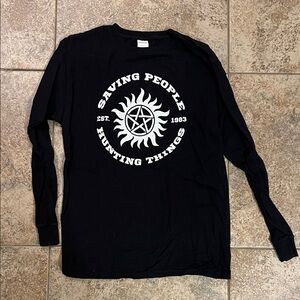 Gildan Black Long Sleeve Tee with White Graphic